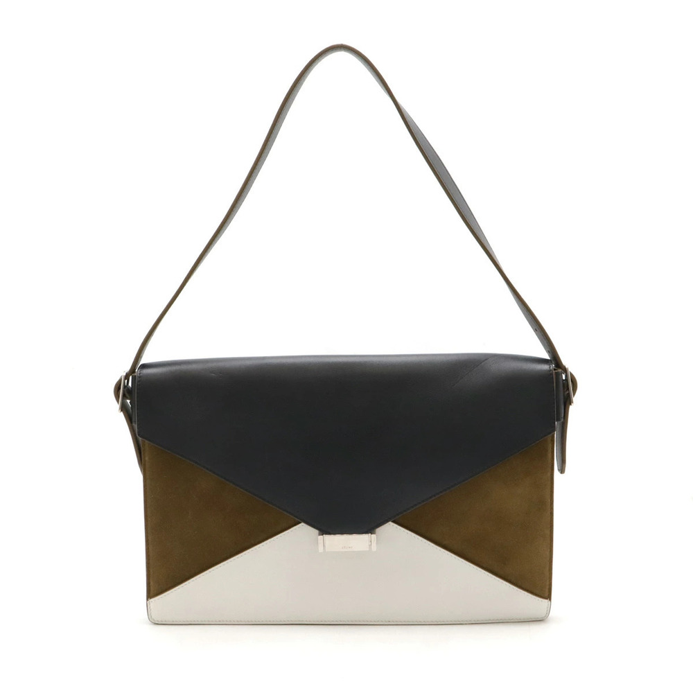 Celine Diamond Shoulder Bag Hobo Clutch Leather Suede Black Khaki Green White